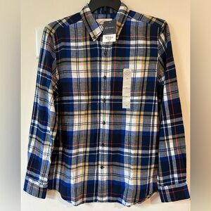 St Johns Bay Men’s Navy/Gold Multi Plaid Flannel Shirt NWT Size Medium